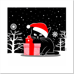 Black Christmas Cat Posters and Art